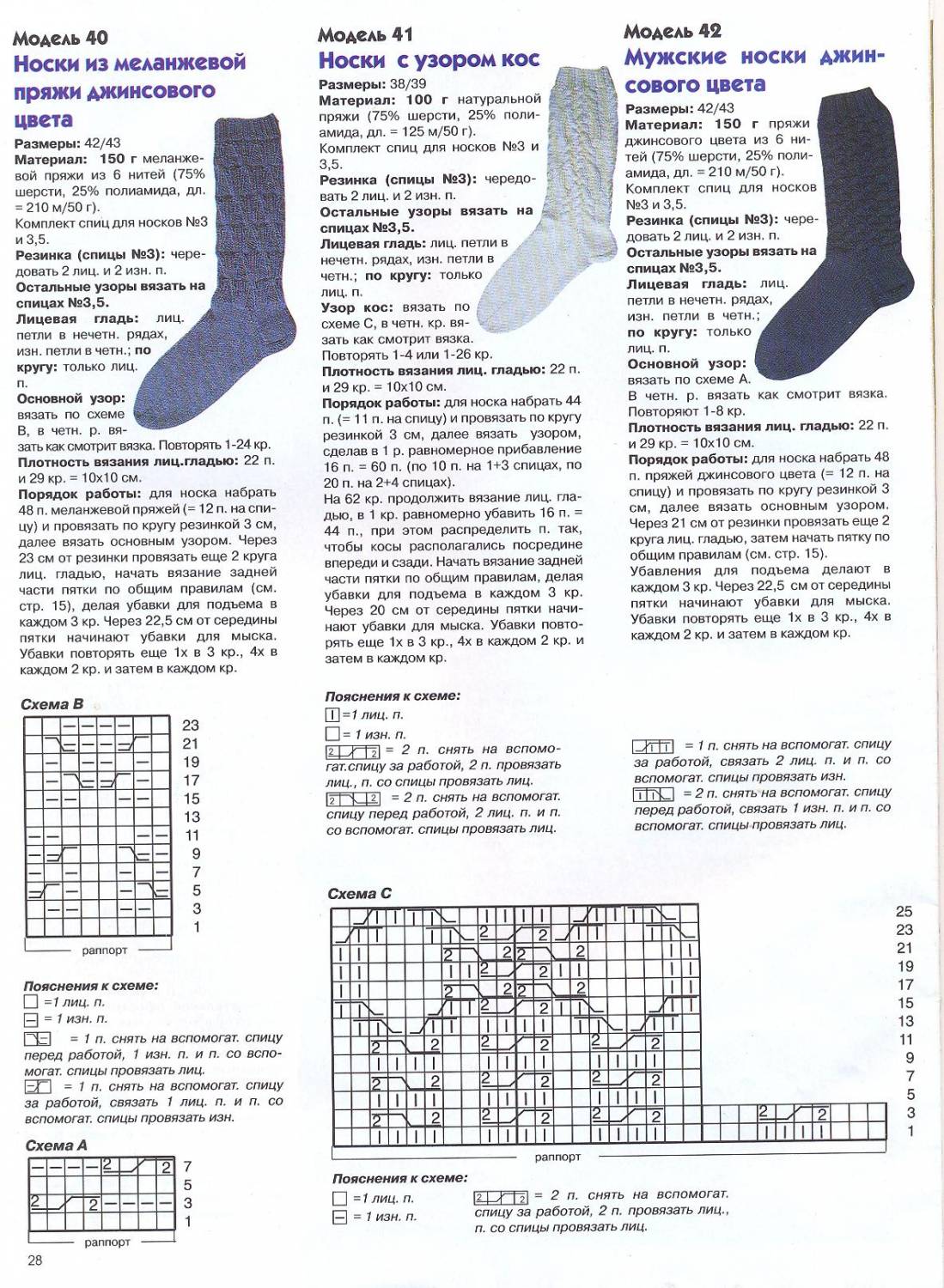 Схема вязания мужских носков спицами 43 размер